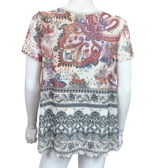 Sundance Boho Paisley Short-Sleeve Tunic Top Womens Size Large - Picture 2 of 5